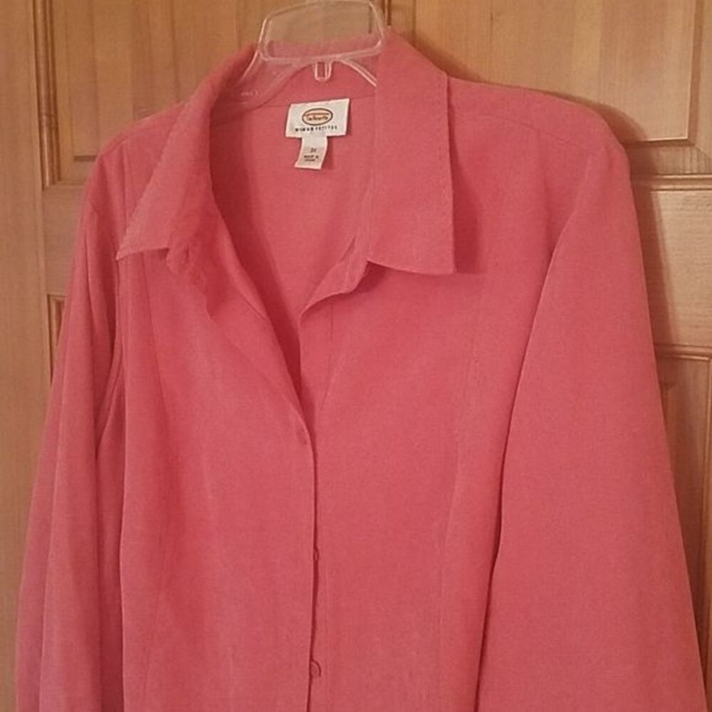 Talbots Woman Petites Rose Pink Faux Suede Button-Down Top - Size 3X